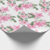 Pink Poinsettia Weihnachten Geschenkpapier (Ecke)