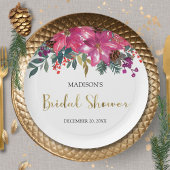 Pink Poinsettia Weihnachts-Brautparty Pappteller