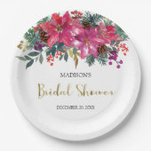 Pink Poinsettia Weihnachts-Brautparty Pappteller (Vorderseite)