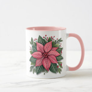 Pink Poinsettia Weihnachtsfeier Tasse mit festlich