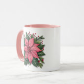 Pink Poinsettia Weihnachtsfeier Tasse mit festlich (Vorderseite Links)