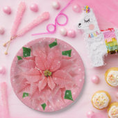 Pink Poinsettia Weihnachtsfest Party Pappteller (Party)