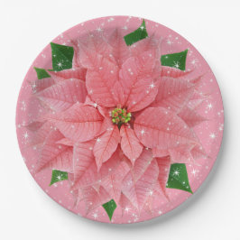 Pink Poinsettia Weihnachtsfest Party Pappteller