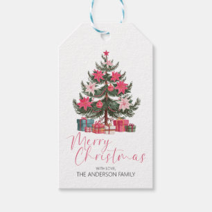 Pink Poinsettia Weihnachtsgeschenk Tag Retro Gesch Geschenkanhänger