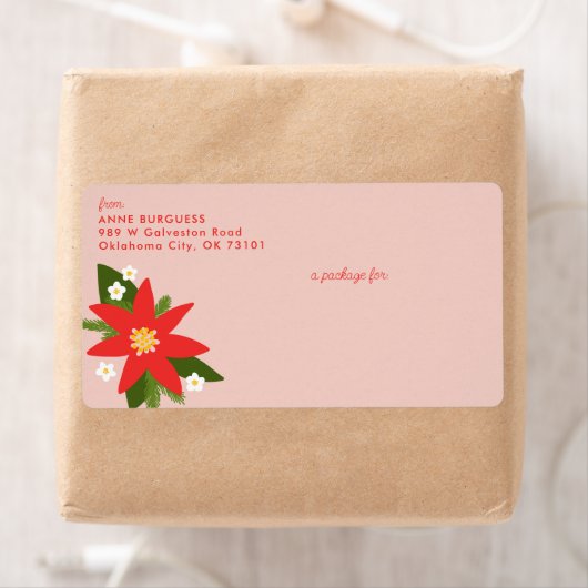 Pink Poinsettia Weihnachtsschiff-Label (Insitu)