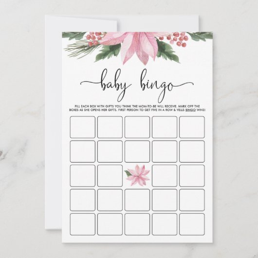 Pink Poinsettia Winter Baby Dusche Bingo Spiel Einladung (Vorderseite)