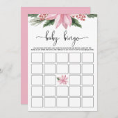Pink Poinsettia Winter Baby Dusche Bingo Spiel Einladung (Vorne/Hinten)