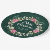 Pink Poinsettia Wreath Frohe Weihnachten Pappteller (Schrägansicht)