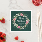 Pink Poinsettia Wreath Frohe Weihnachten Serviette (Beispiel)