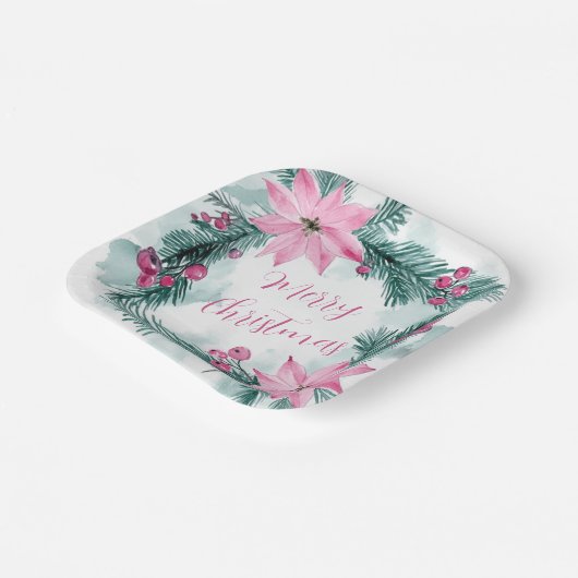 Pink Poinsettias Blumenweihnachtsschild Pappteller (Gewinkelt)
