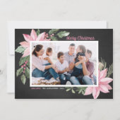 Pink Poinsettias Chalkboard Foto Frohe Weihnachten (Vorderseite)