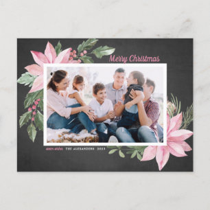 Pink Poinsettias Chalkboard Frohe Weihnachts-Foto Feiertagspostkarte