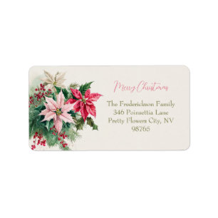 Pink Poinsettias Elegante Weihnachten Adressaufkleber