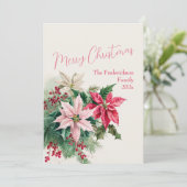 Pink Poinsettias Elegante Weihnachtskarte Feiertagskarte (Stehend Vorderseite)