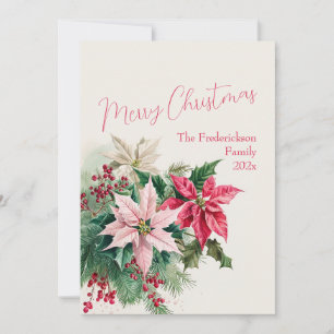 Pink Poinsettias Elegante Weihnachtskarte Feiertagskarte