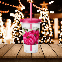 Pink Poinsettias Floral Holiday Acrylic Tumbler Acryltrinkbecher