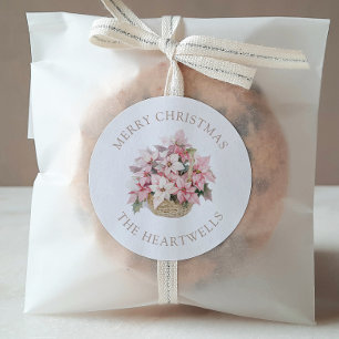 Pink Poinsettias Personalisiert Frohe Weihnachten Runder Aufkleber