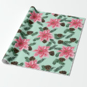 Pink Poinsettias und Pinecone Wrapping Paper Geschenkpapier (Ungerollt)