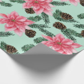 Pink Poinsettias und Pinecone Wrapping Paper Geschenkpapier (Ecke)