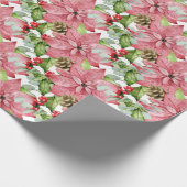 Pink Poinsettias und Pines Geschenkpapier (Ecke)