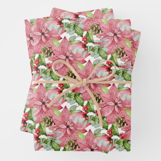 Pink Poinsettias und Pines Geschenkpapier Set (Beispiel)