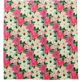 Pink Poinsettias Weihnachten Duschvorhang
