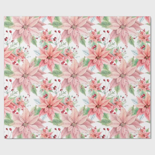 Pink Poinsettias Weihnachtsmuster Blume Geschenkpapier (Flach)