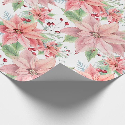 Pink Poinsettias Weihnachtsmuster Blume Geschenkpapier (Ecke)