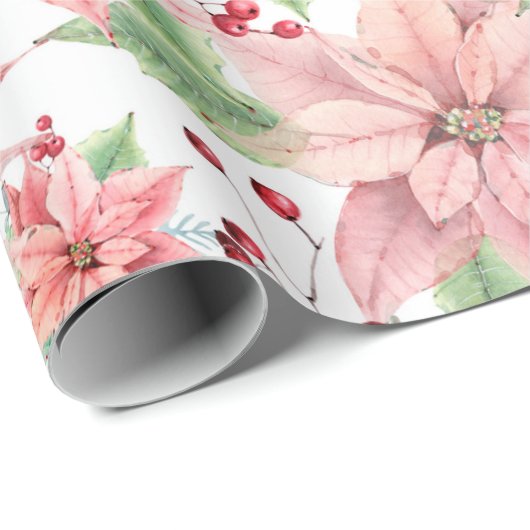 Pink Poinsettias Weihnachtsmuster Blume Geschenkpapier (Rolleneckpunkt)
