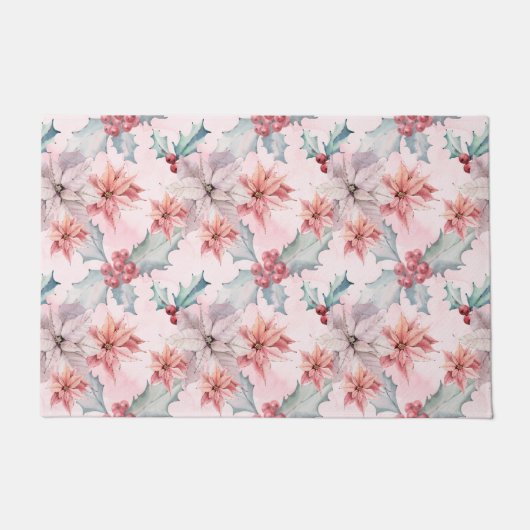 Pink Poinsettias Winter Holiday Modern Floral Fußmatte (Vorderseite)