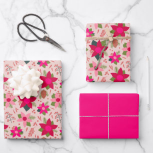 Pink Poinsettias Wrapping Paper Geschenkpapier Set