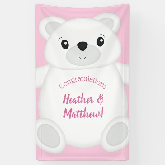 Pink Polar Bear Baby Dusche Banner (Vertikal)