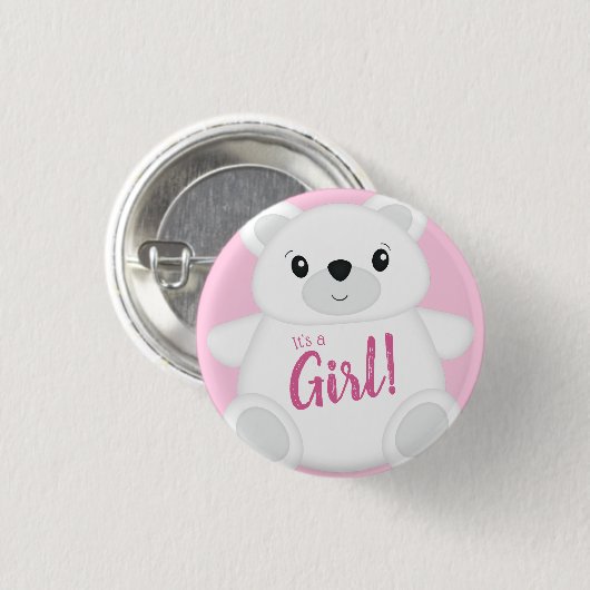 Pink Polar Bear Baby Dusche Button (Vorne & Hinten)