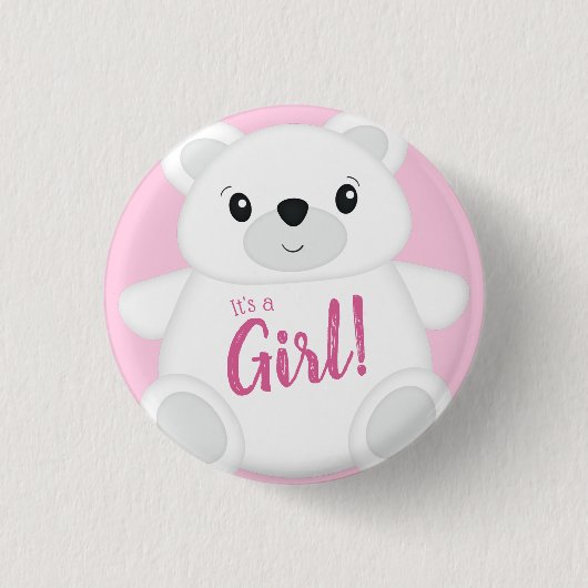Pink Polar Bear Baby Dusche Button (Vorderseite)