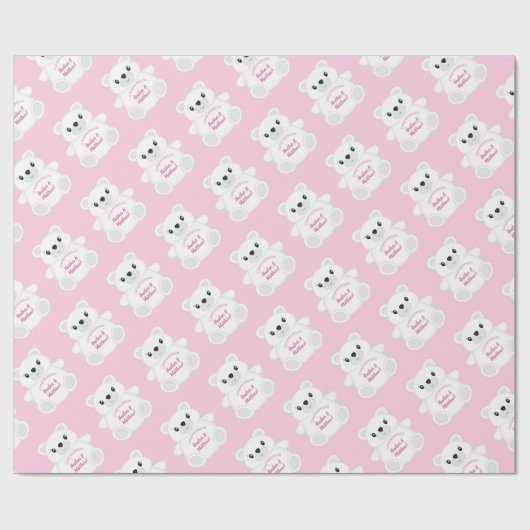Pink Polar Bear Baby Dusche Geschenkpapier (Flach)