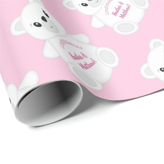 Pink Polar Bear Baby Dusche Geschenkpapier (Rolleneckpunkt)