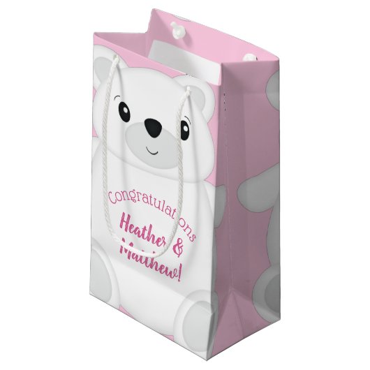 Pink Polar Bear Baby Dusche Kleine Geschenktüte (Vorderseite Schrägansicht)