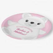 Pink Polar Bear Baby Dusche Pappteller (Schrägansicht)