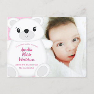 Pink Polar Bear Baby Dusche Postkarte