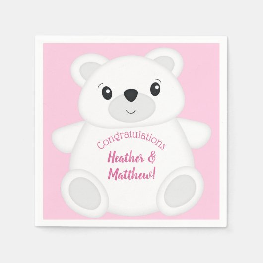 Pink Polar Bear Baby Dusche Serviette (Vorderseite)