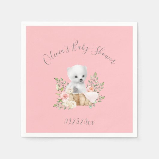 Pink Polar Bear Baby Girl Dusche Napkins Serviette (Vorderseite)