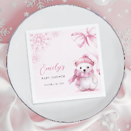 Pink Polar Bear Baby Shower Napkins Serviette