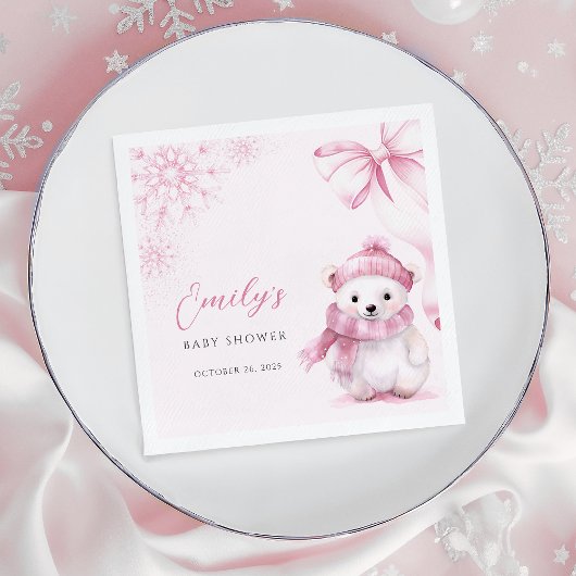 Pink Polar Bear Baby Shower Napkins Serviette