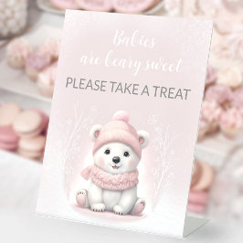Pink Polar Bear Baby Shower Pedestal Gefallen Zeic Sockelschild