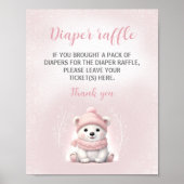 Pink Polar Bear Babydusche Windelwindeln Schild (Vorne)