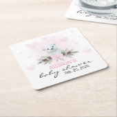 Pink Polar Bear Cub Girl Hearts Winter Baby Dusche Rechteckiger Pappuntersetzer (angewinkelt)