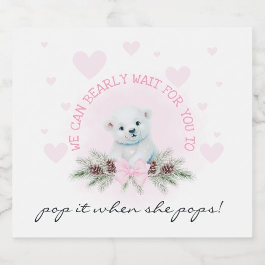 Pink Polar Bear Cub Pop, wenn sie Champagner Pop Schaumweinetikett (Einzelnes Label)