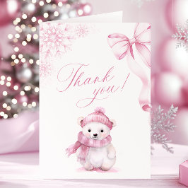 Pink Polar Bear Foldable Thank You Card Dankeskarte