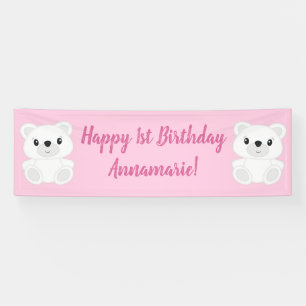 Pink Polar Bear Geburtstagsparty Banner