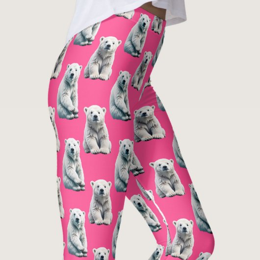 Pink Polar Bear Pattern Design  Leggings